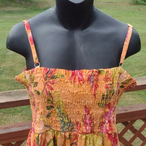 Maurices Orange Yellow Floral Smocked Peplum Midi Dress Size XXL - Picture 2 of 11